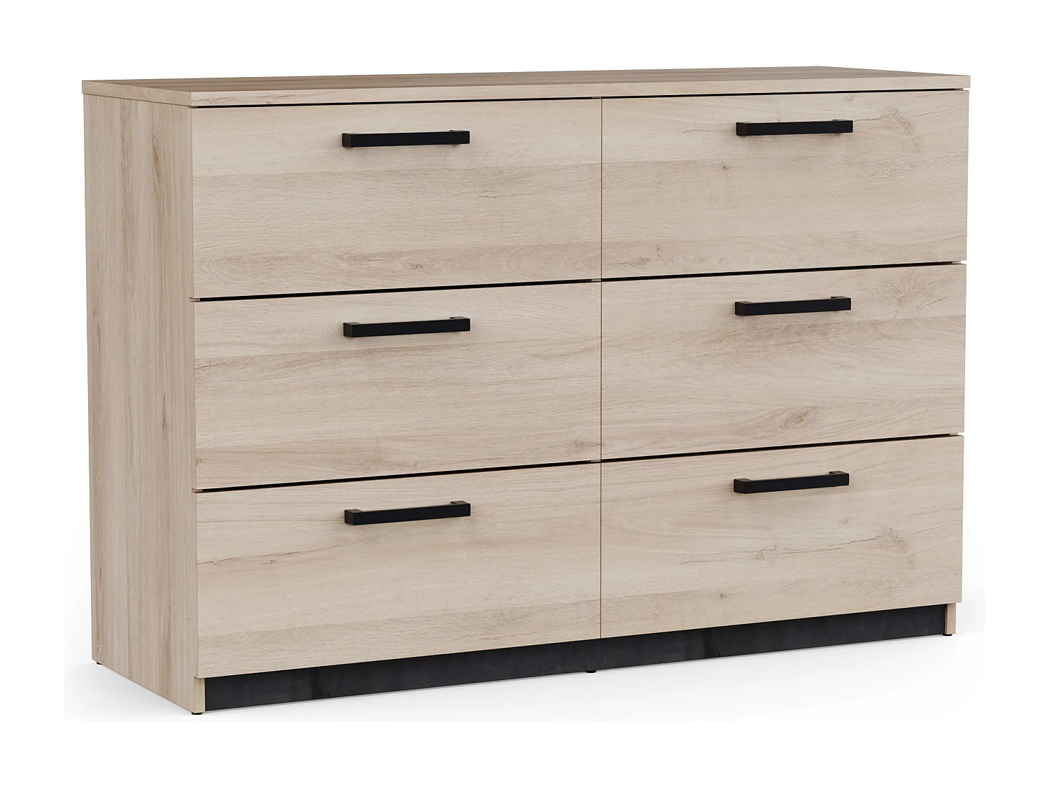 Cómoda Watson 6 Cajones Negro Waterford y Roble Kronberge 118,9x81,2x41,2 cm