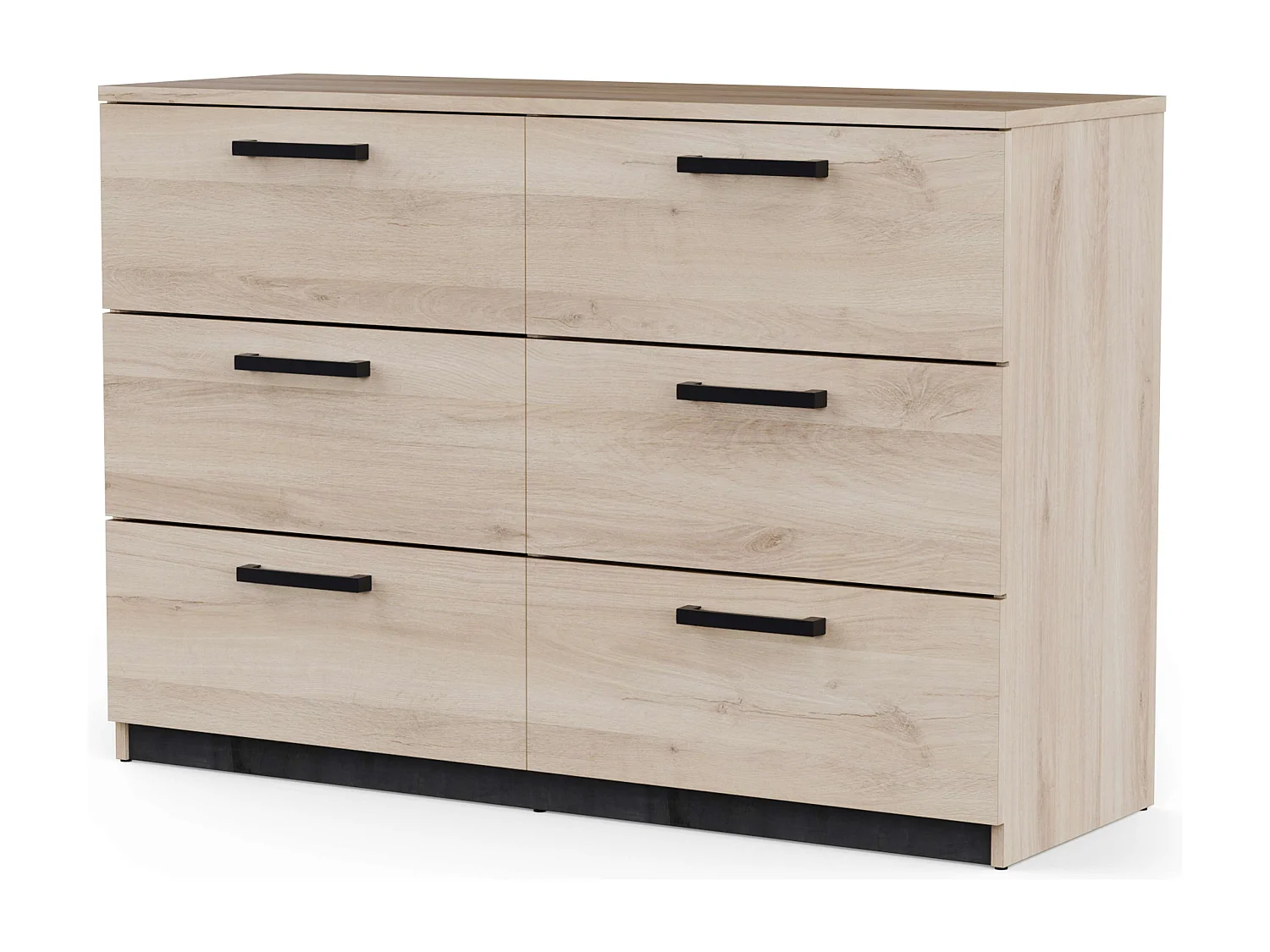 Cómoda Watson 6 Cajones Negro Waterford y Roble Kronberge 118,9x81,2x41,2 cm