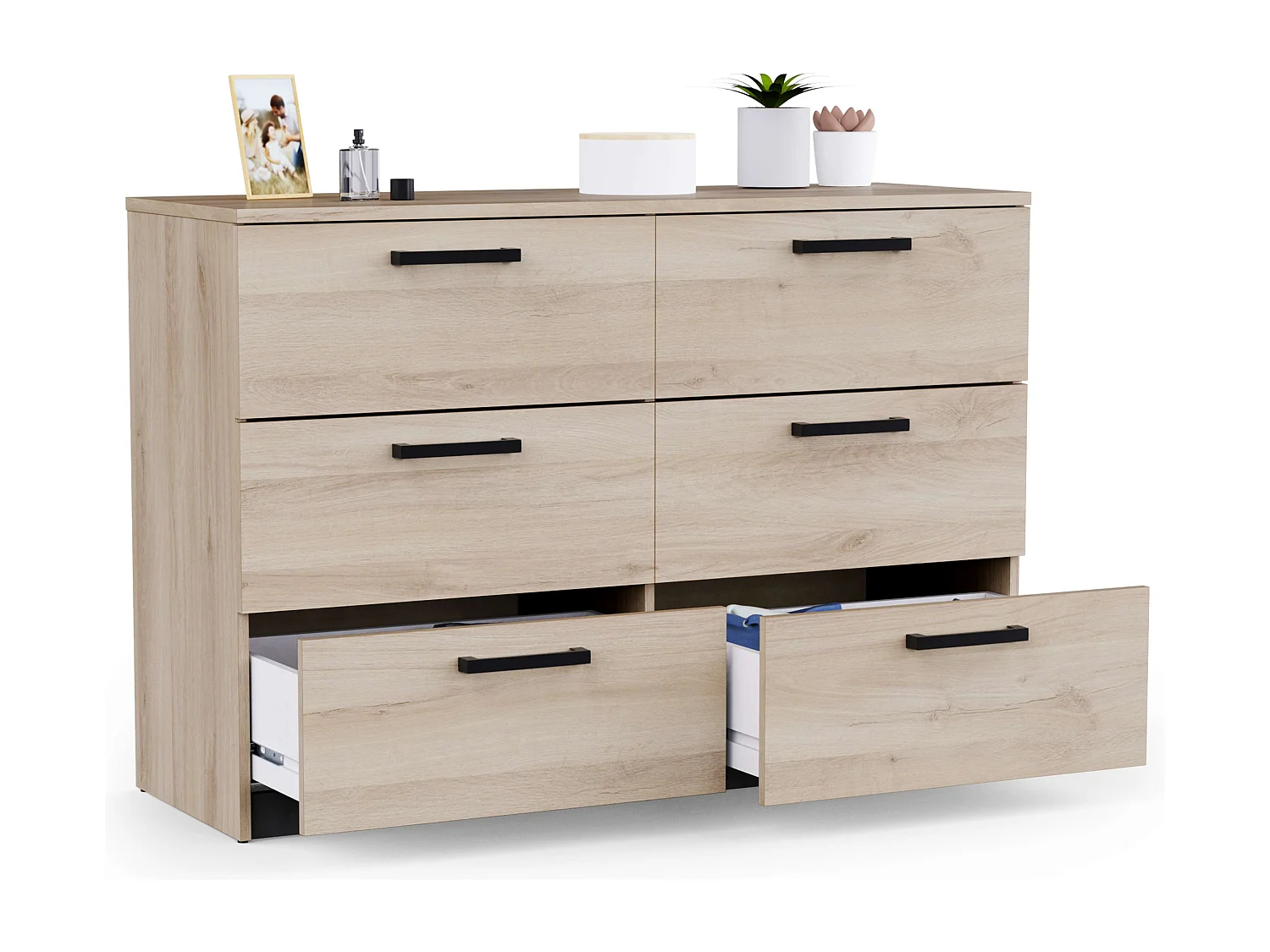 Cómoda Watson 6 Cajones Negro Waterford y Roble Kronberge 118,9x81,2x41,2 cm