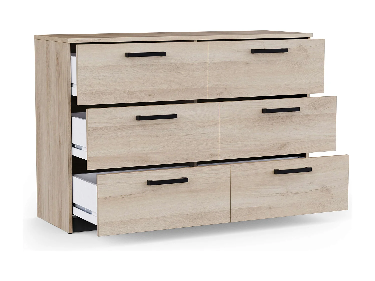 Cómoda Watson 6 Cajones Negro Waterford y Roble Kronberge 118,9x81,2x41,2 cm