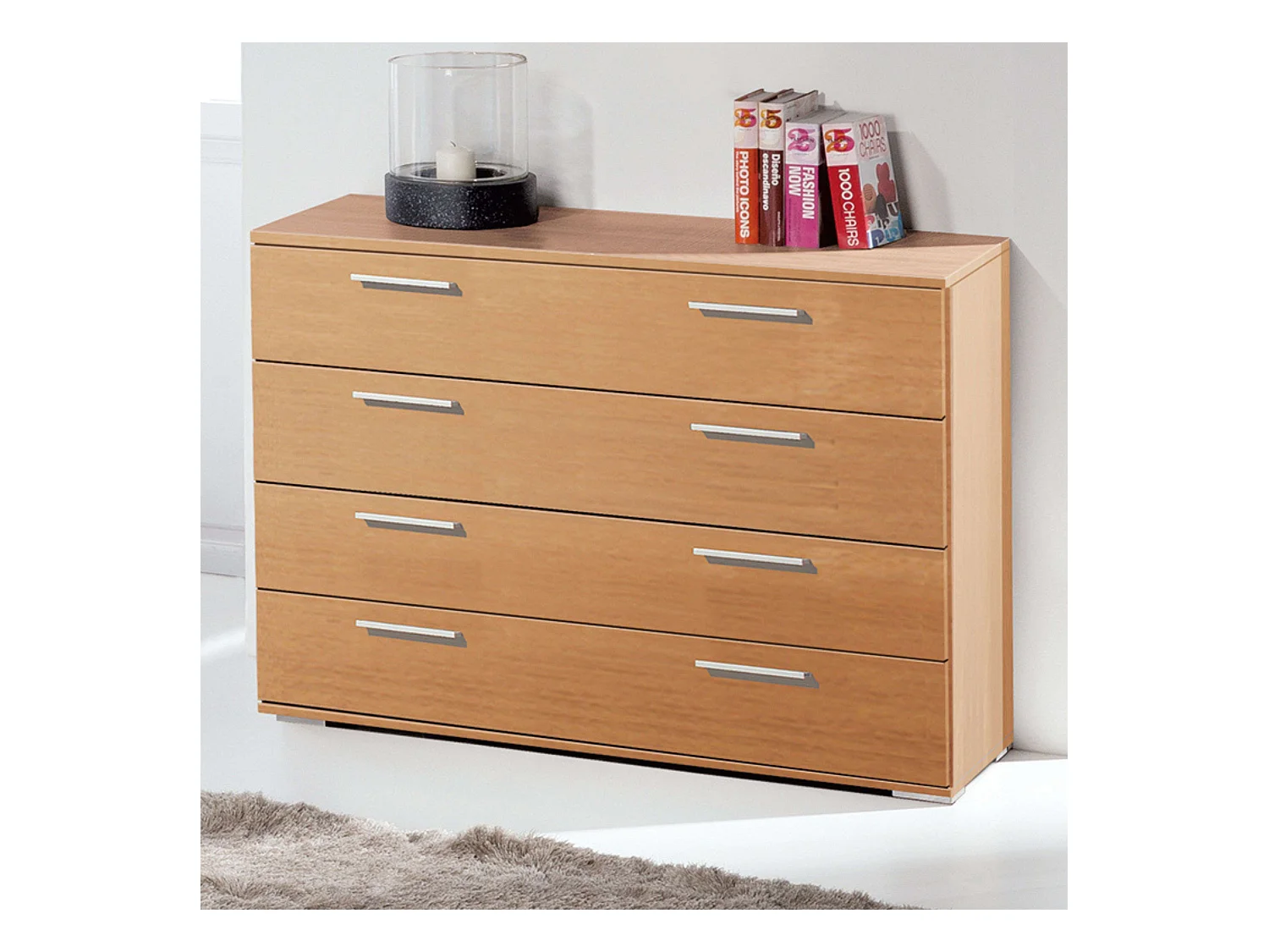 Commode classique en cerisier 4 tiroirs 102x82x41 cm Chambre