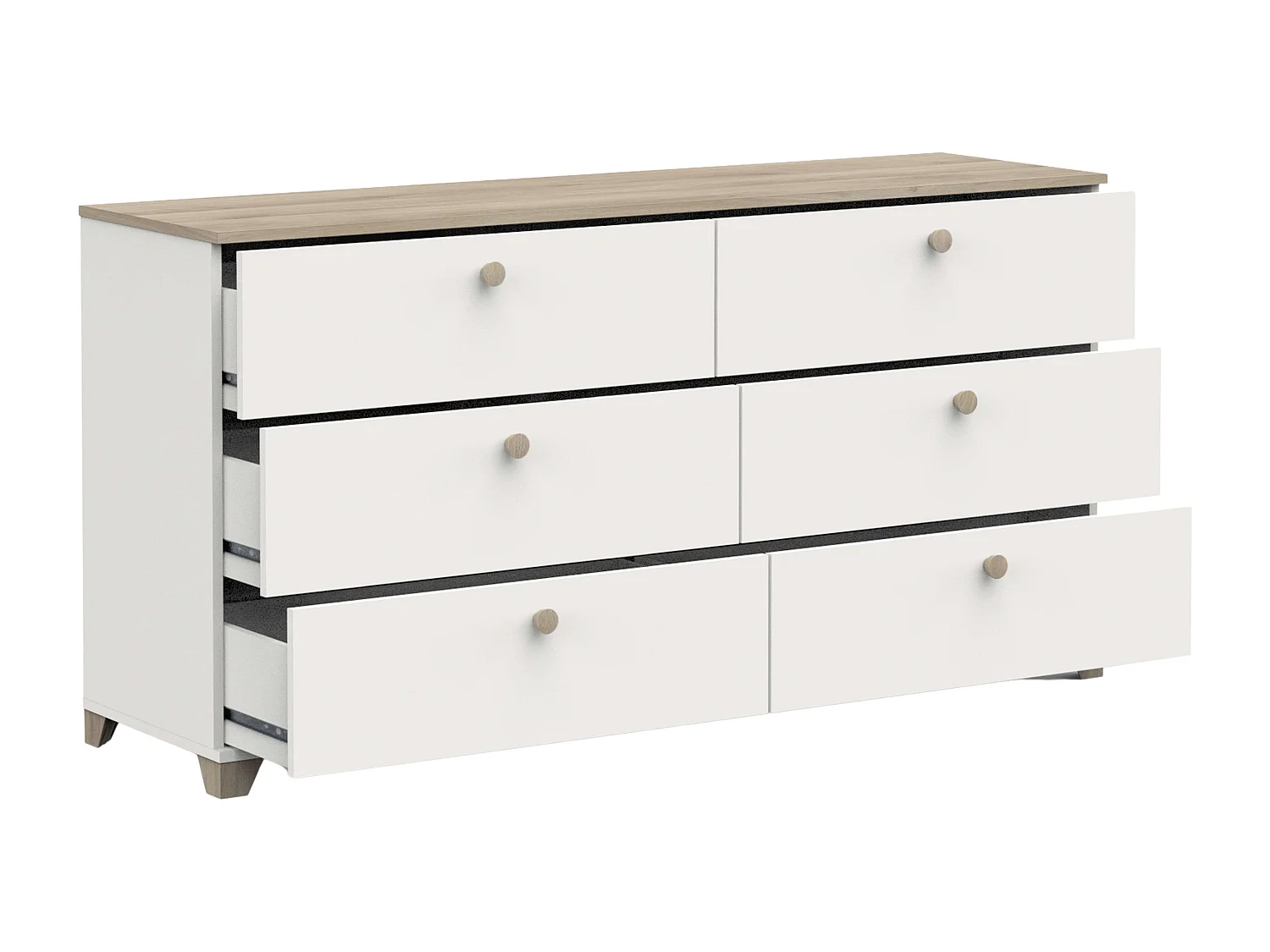 Cômoda Izzy Branco Fosco Carvalho Kronberg 150x77cm Estilo Nórdico