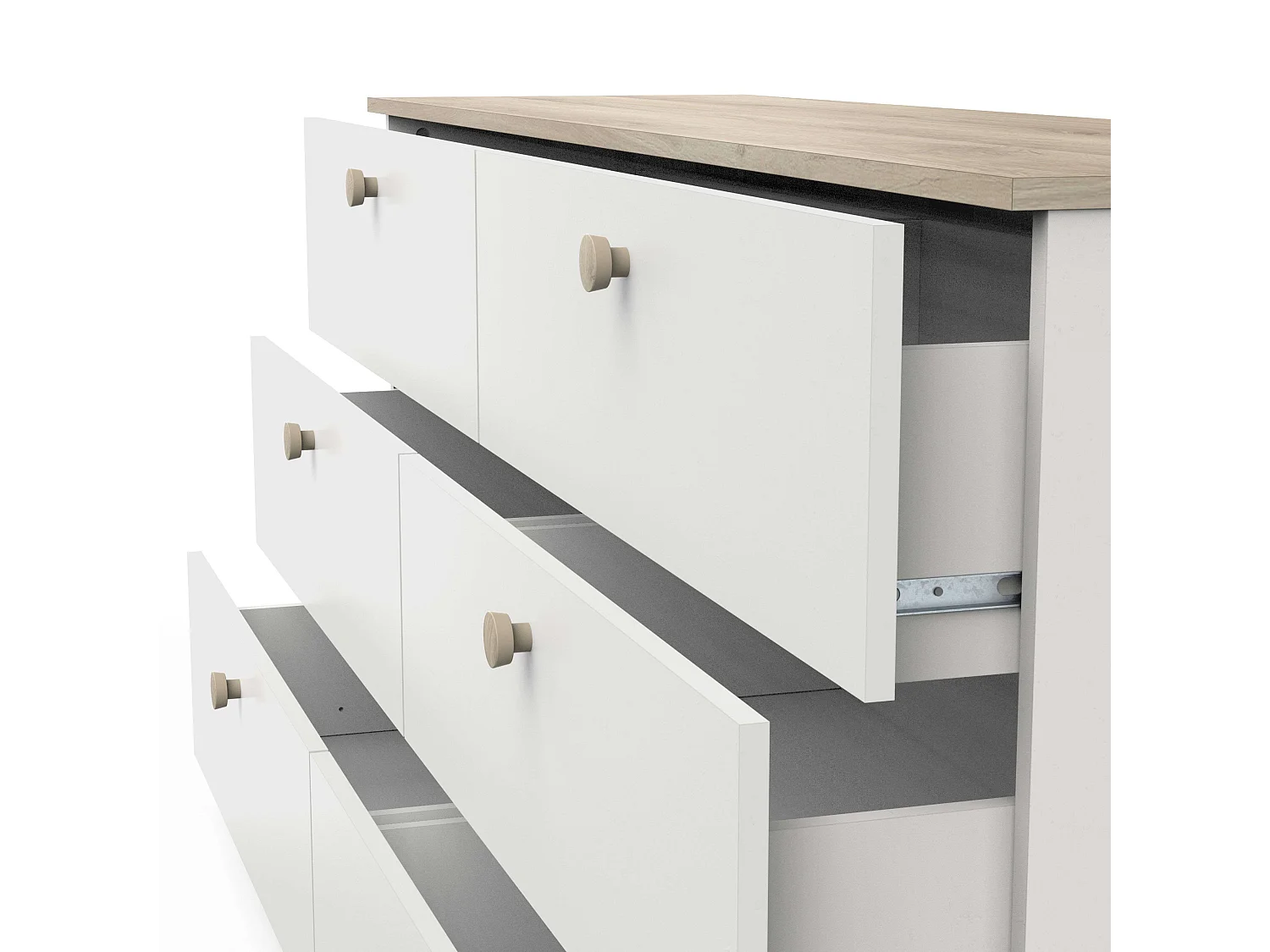 Cômoda Izzy Branco Fosco Carvalho Kronberg 150x77cm Estilo Nórdico