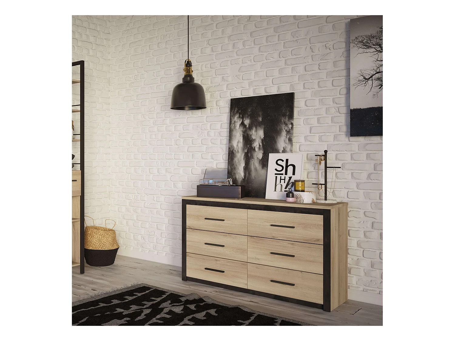 Commode de chambre de style industriel Urano 129x77x42 cm