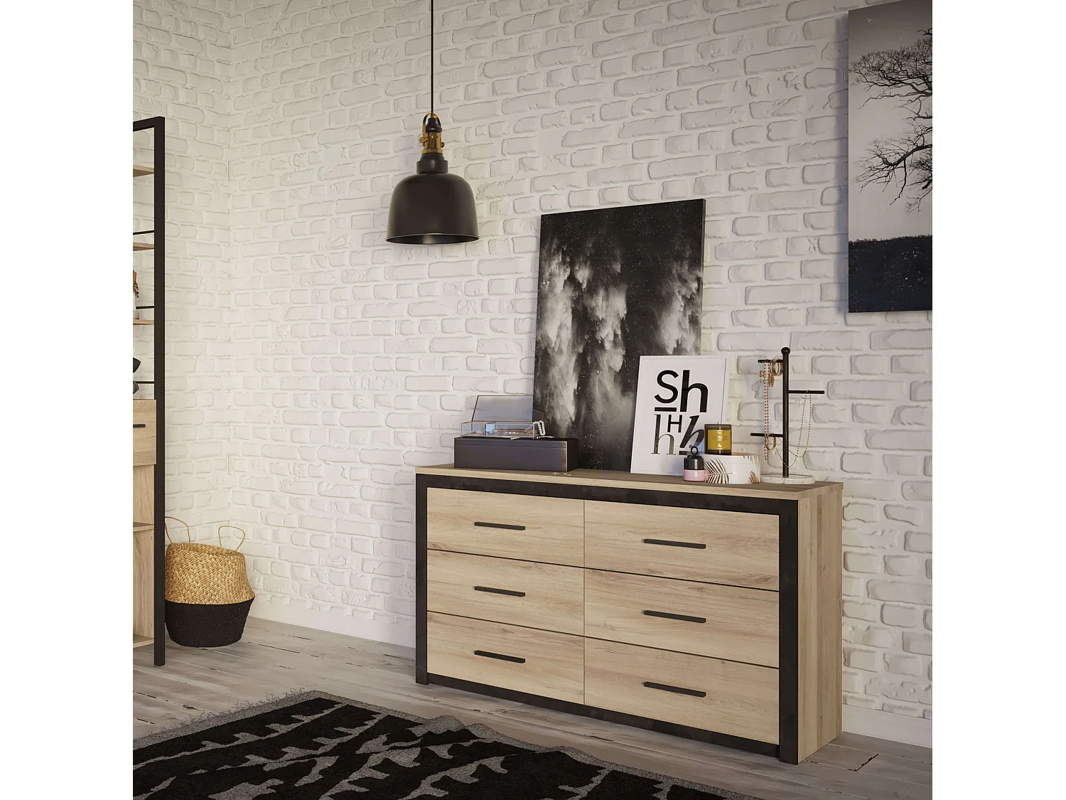 Commode de chambre de style industriel Urano 129x77x42 cm