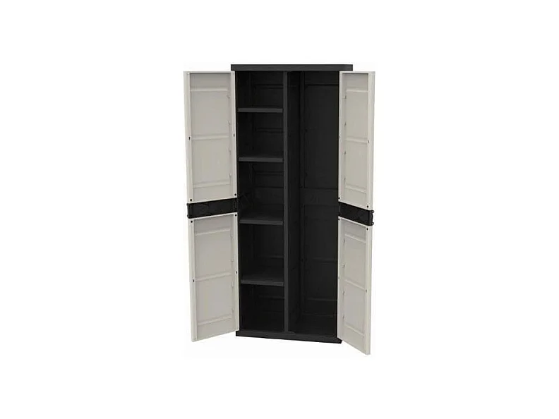 TITANIUM PLASTIKEN Armoire 2 portes avec etageres et penderie l70 x p44 x h176 cm Beige et Noire Gamme TITANIUM Interieur/Exteri