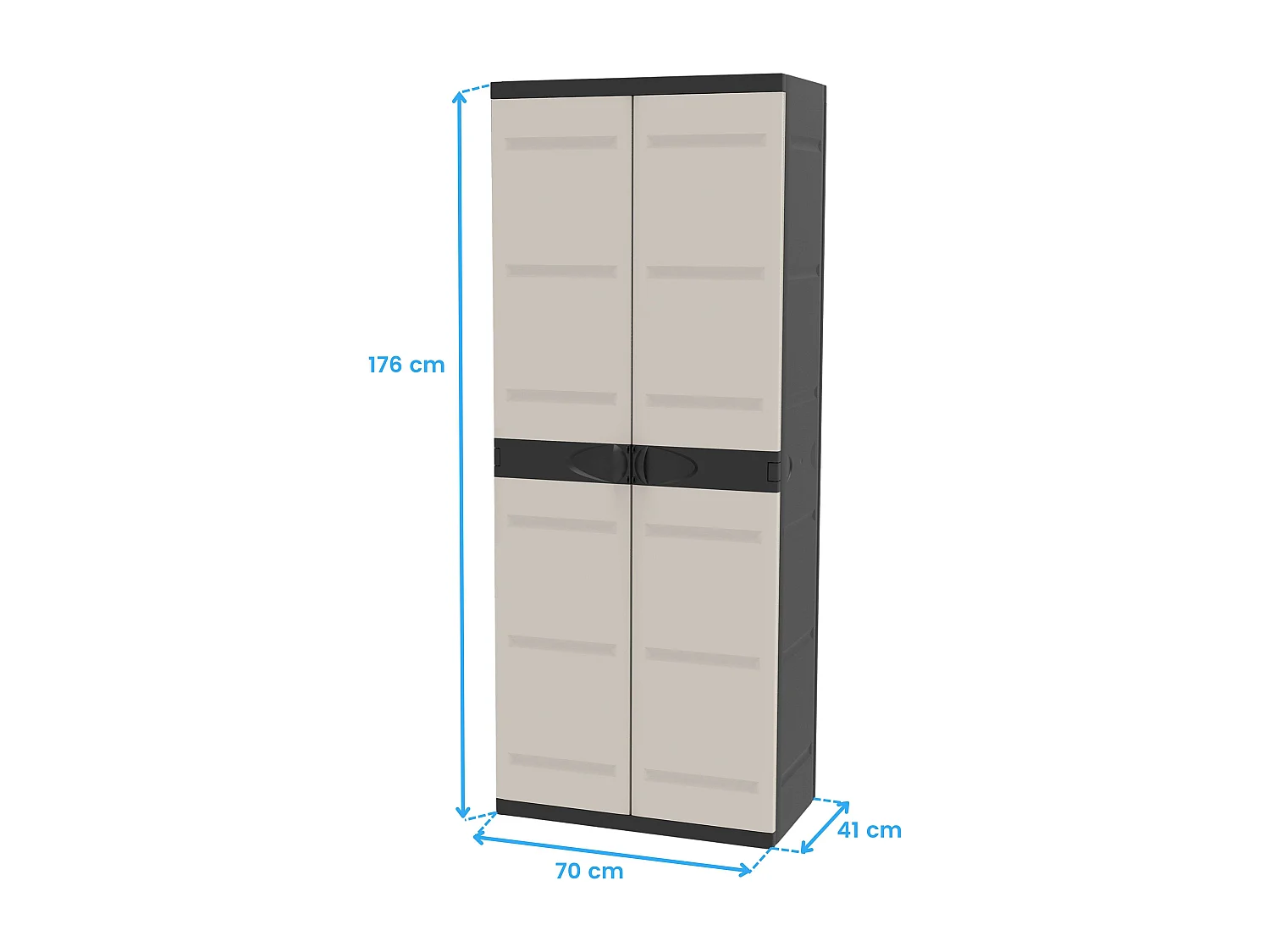 TITANIUM PLASTIKEN Armoire 2 portes avec etageres et penderie l70 x p44 x h176 cm Beige et Noire Gamme TITANIUM Interieur/Exteri