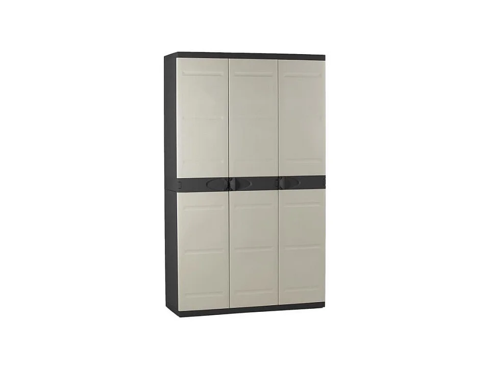 TITANIUM  Armoire 3 portes avec étageres + penderie l105 x p44 x h176 cm Beige et Noire Gamme TITANIUM Intérieur/Ext