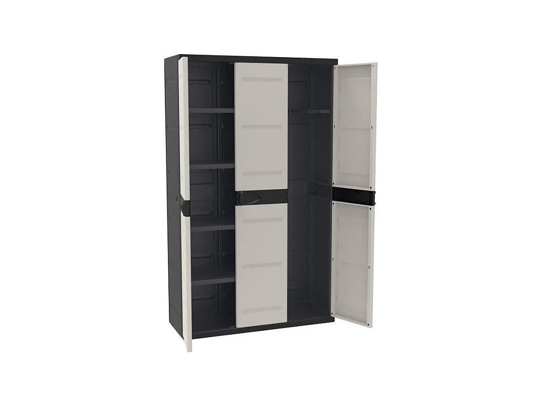 TITANIUM  Armoire 3 portes avec étageres + penderie l105 x p44 x h176 cm Beige et Noire Gamme TITANIUM Intérieur/Ext