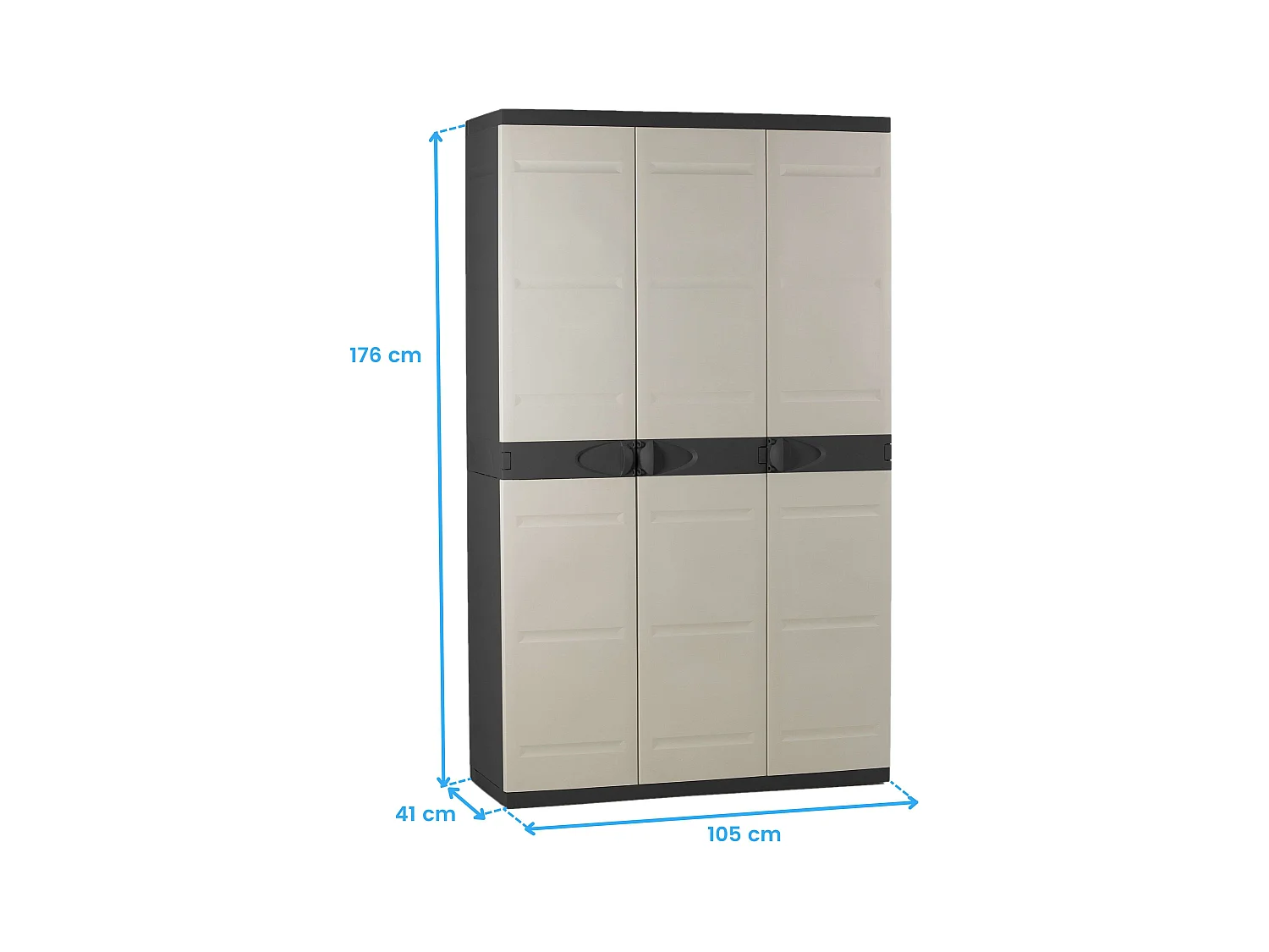 TITANIUM  Armoire 3 portes avec étageres + penderie l105 x p44 x h176 cm Beige et Noire Gamme TITANIUM Intérieur/Ext