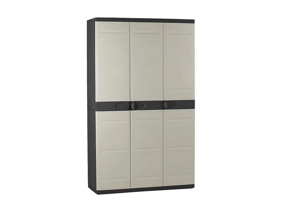 TITANIUM PLASTIKEN Armoire 3 portes avec etageres + penderie l105 x p44 x h176 cm Beige et Noire Gamme TITANIUM  Interieur/Exter