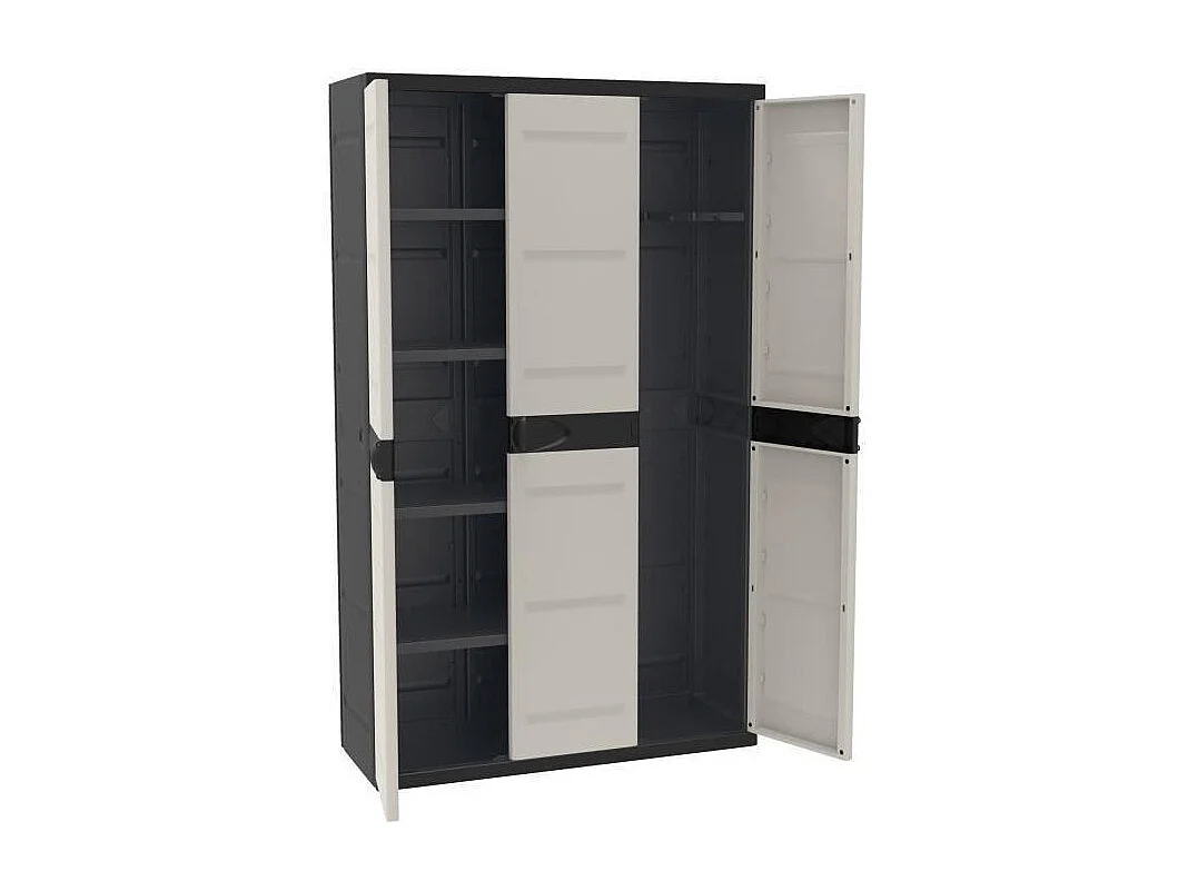 TITANIUM PLASTIKEN Armoire 3 portes avec etageres + penderie l105 x p44 x h176 cm Beige et Noire Gamme TITANIUM  Interieur/Exter