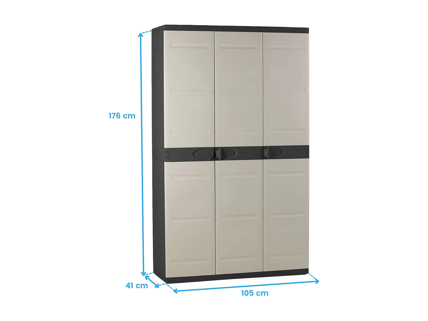 TITANIUM PLASTIKEN Armoire 3 portes avec etageres + penderie l105 x p44 x h176 cm Beige et Noire Gamme TITANIUM  Interieur/Exter