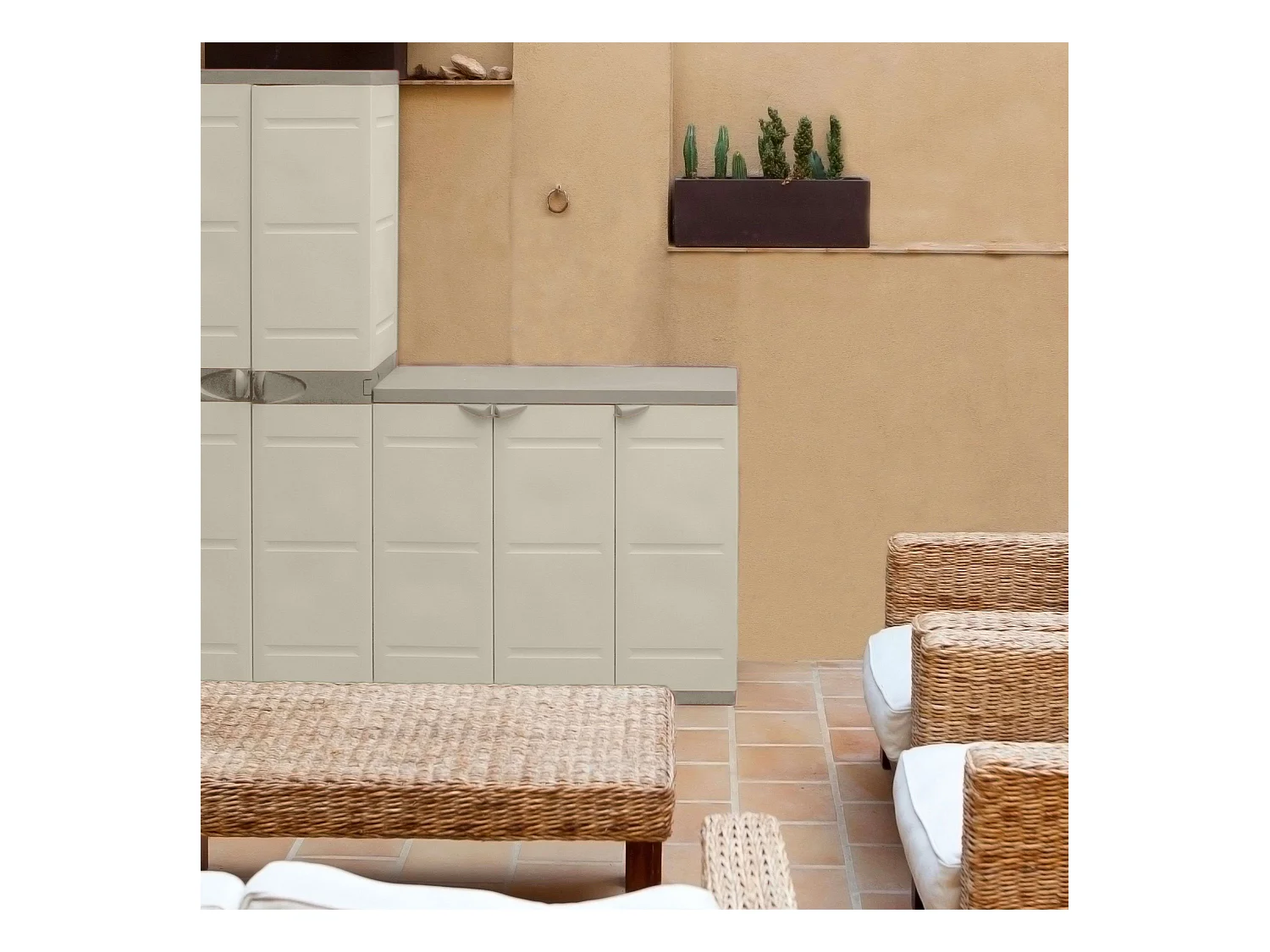 Armario bajo ext. Titanium 2 puertas beige, 2 estantes, 105x80x41 cm