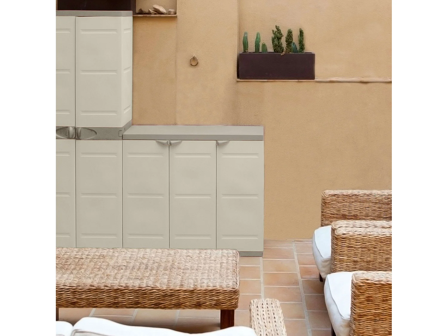 Armario bajo ext. Titanium 2 puertas beige, 2 estantes, 105x80x41 cm