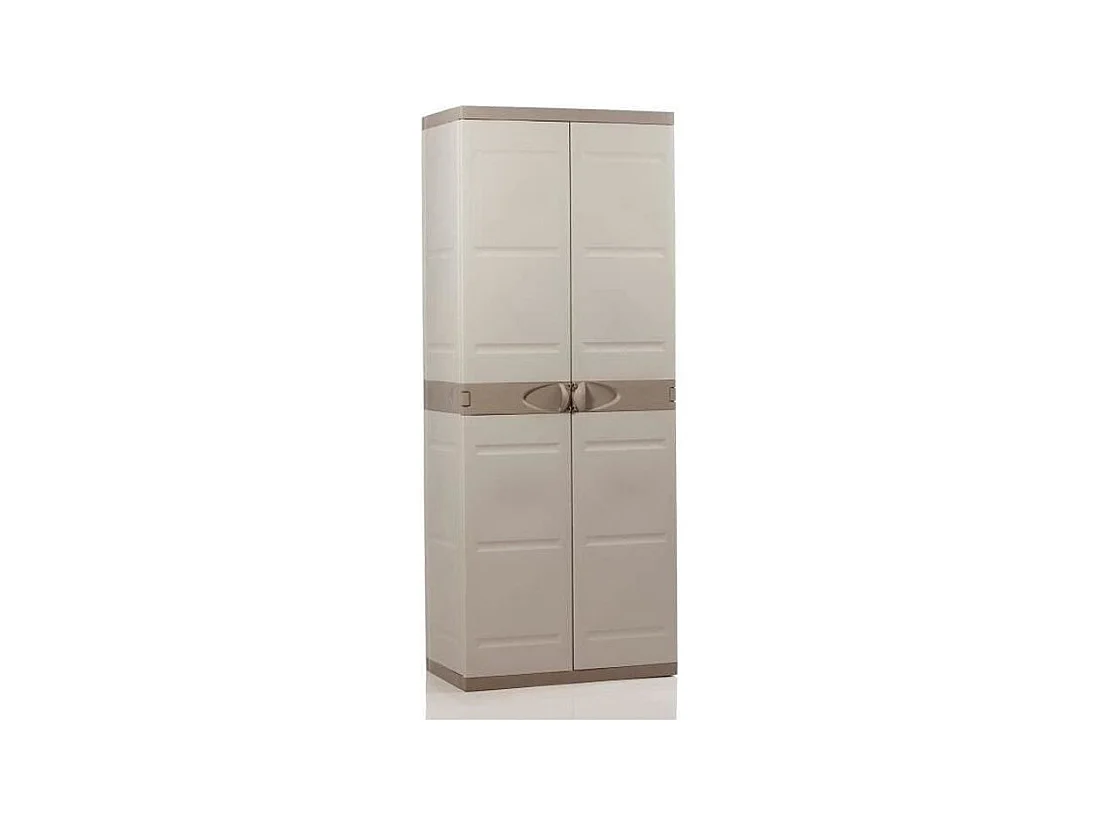 TITANIUM PLASTIKEN Armoire haute 2 portes avec etageres 70 x 44 x 176 cm Beige et Taupe Gamme TITANIUM Interieur et Exterieur