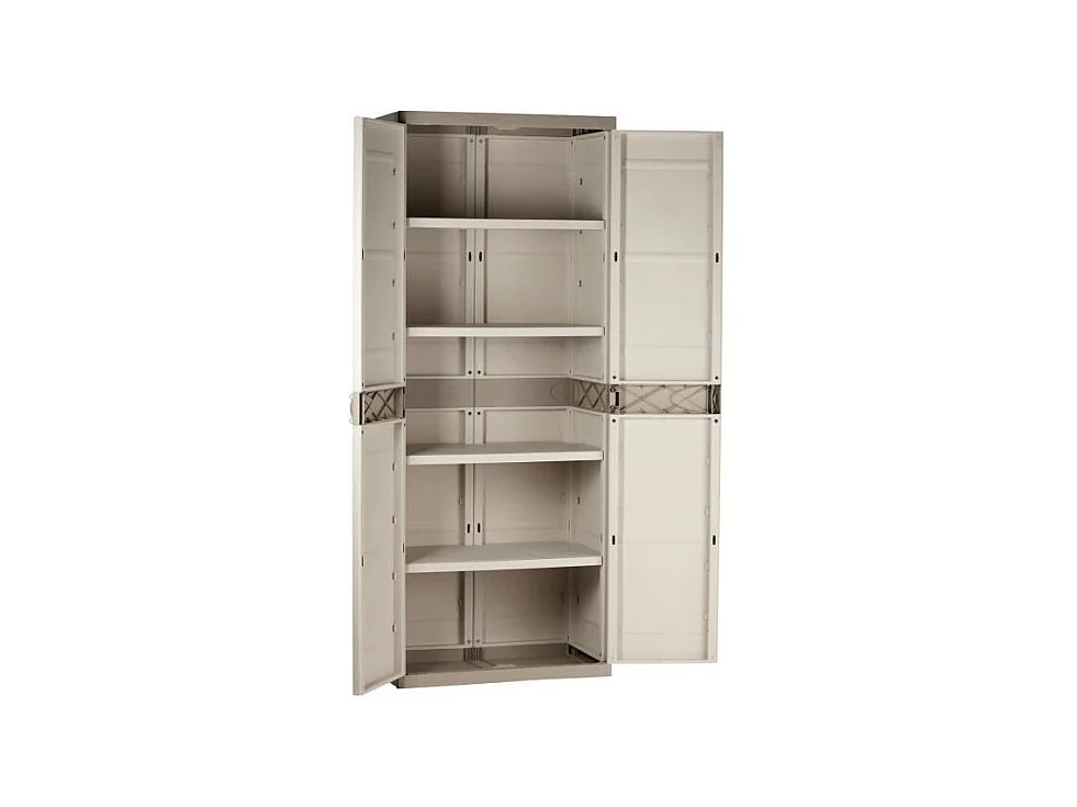TITANIUM PLASTIKEN Armoire haute 2 portes avec etageres 70 x 44 x 176 cm Beige et Taupe Gamme TITANIUM Interieur et Exterieur