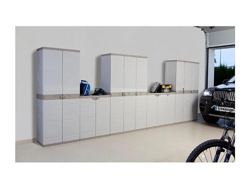 Outdoor-Schrank Titanium Beige 2 Türen 4 Regale Harz 70x176x41 cm