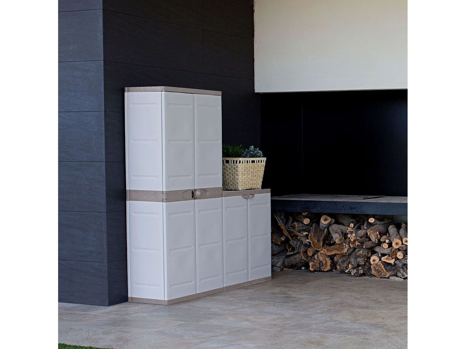 Outdoor-Schrank Titanium Beige 2 Türen 4 Regale Harz 70x176x41 cm