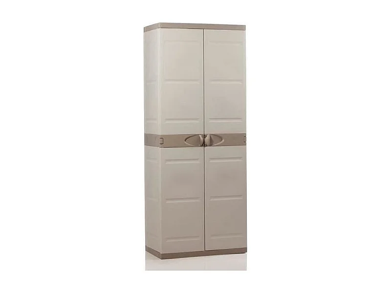TITANIUM PLASTIKEN Armoire haute 2 portes avec etageres 70 x 44 x 176 cm Beige et Taupe Gamme TITANIUM Interieur et Exterieur