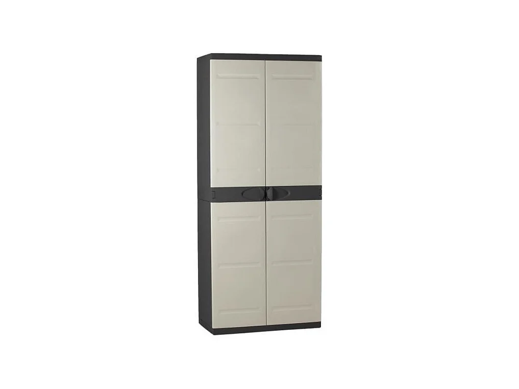 TITANIUM PLASTIKEN Armoire haute 2 portes avec etageres - 70 x 44 x 176 cm - Beige et Noir - Gamme TITANIUM - Interieur et Exter