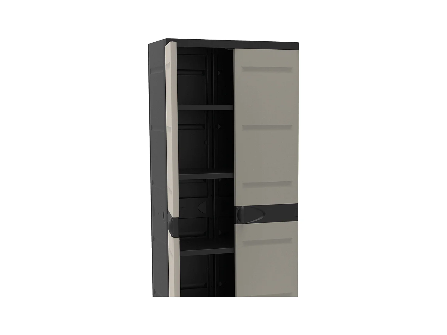 TITANIUM PLASTIKEN Armoire haute 2 portes avec etageres - 70 x 44 x 176 cm - Beige et Noir - Gamme TITANIUM - Interieur et Exter