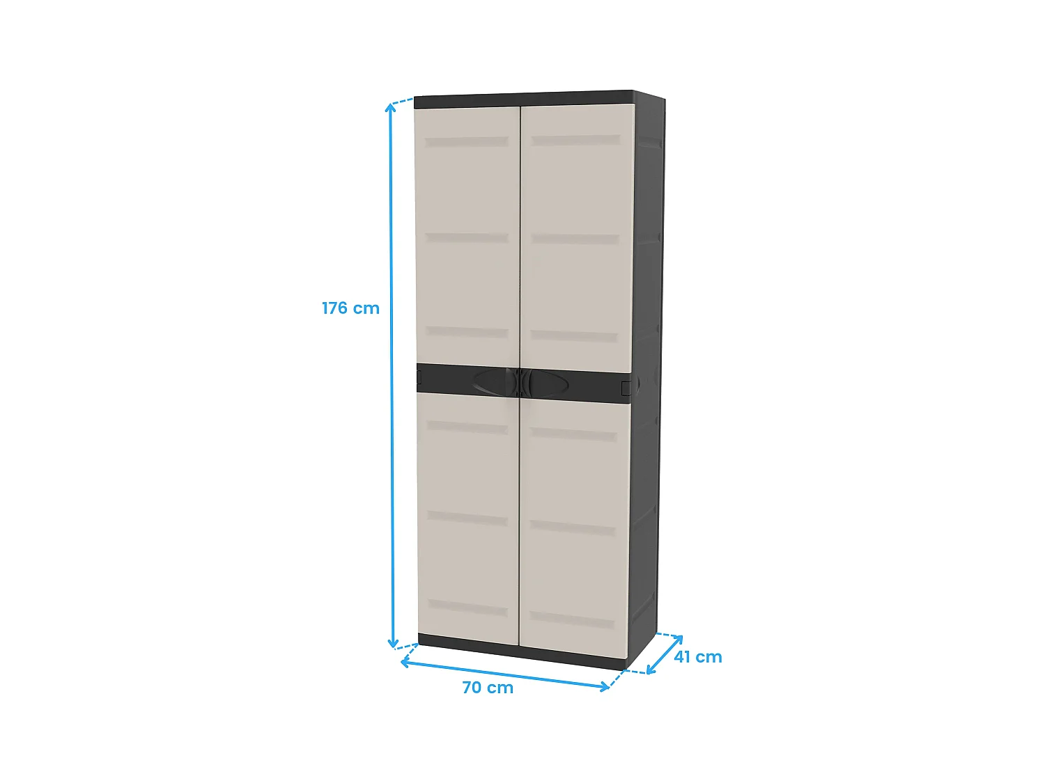 TITANIUM PLASTIKEN Armoire haute 2 portes avec etageres - 70 x 44 x 176 cm - Beige et Noir - Gamme TITANIUM - Interieur et Exter