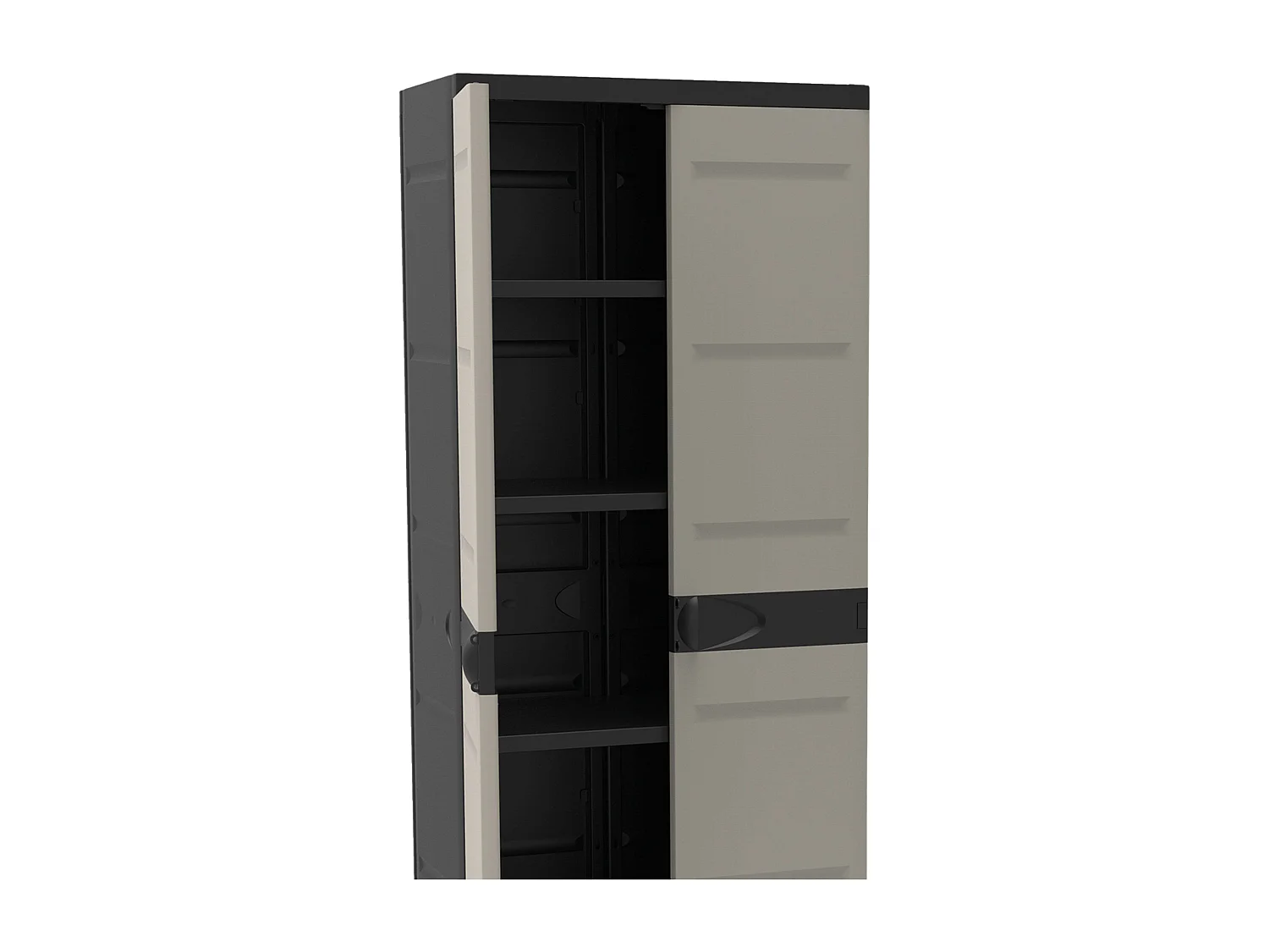 TITANIUM PLASTIKEN Armoire haute 2 portes avec etageres - 70 x 44 x 176 cm - Beige et Noir - Gamme TITANIUM - Interieur et Exter