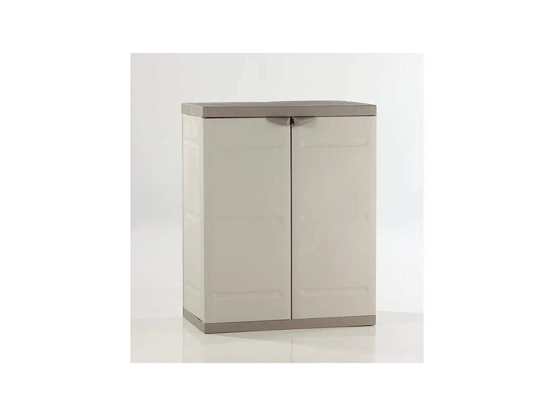 TITANIUM PLASTIKEN Armoire basse 2 portes avec etageres l70 x p44 x h88 cm Beige et Taupe Gamme TITANIUM Interieur/Exterieur