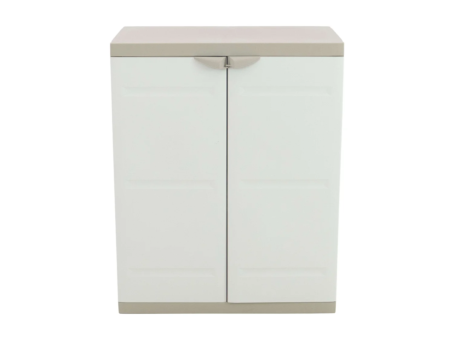 TITANIUM PLASTIKEN Armoire basse 2 portes avec etageres l70 x p44 x h88 cm Beige et Taupe Gamme TITANIUM Interieur/Exterieur