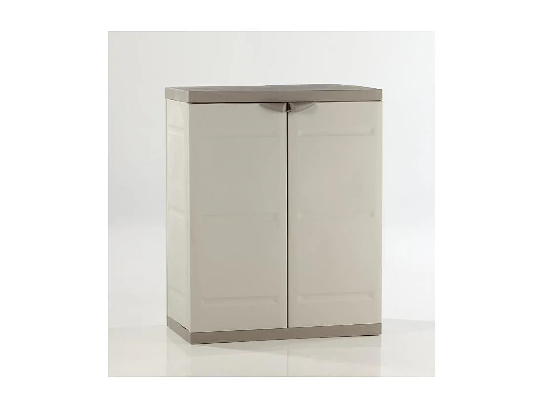 TITANIUM PLASTIKEN Armoire basse 2 portes avec etageres l70 x p44 x h88 cm Beige et Taupe Gamme TITANIUM Interieur/Exterieur