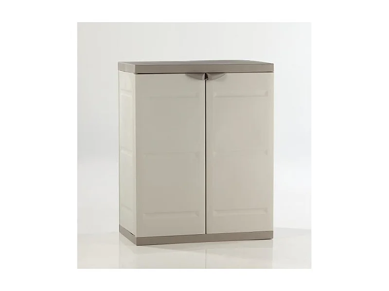TITANIUM PLASTIKEN Armoire basse 2 portes avec etageres l70 x p44 x h88 cm Beige et Taupe Gamme TITANIUM Interieur/Exterieur