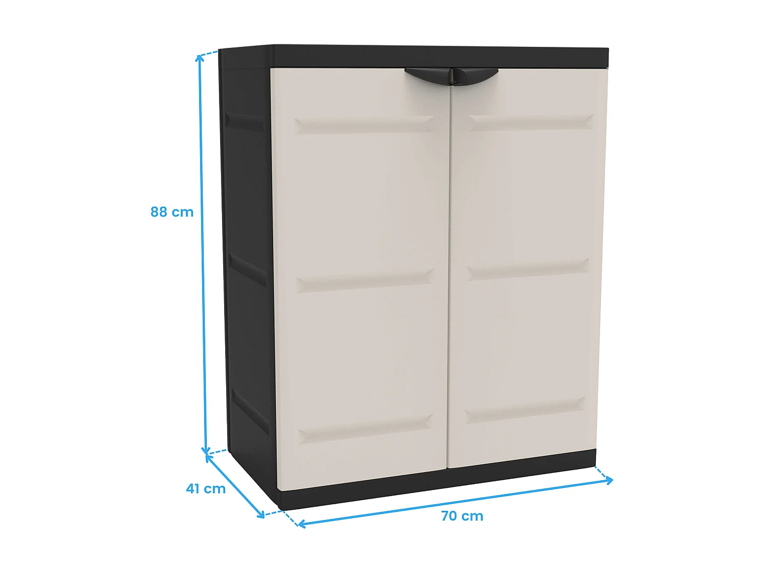 TITANIUM PLASTIKEN Armoire basse 2 portes avec etageres l70 x p44 x h88 cm Beige et Noire Gamme TITANIUM Interieur/Exterieur