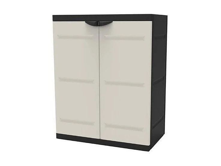TITANIUM PLASTIKEN Armoire basse 2 portes avec etageres l70 x p44 x h88 cm Beige et Noire Gamme TITANIUM Interieur/Exterieur