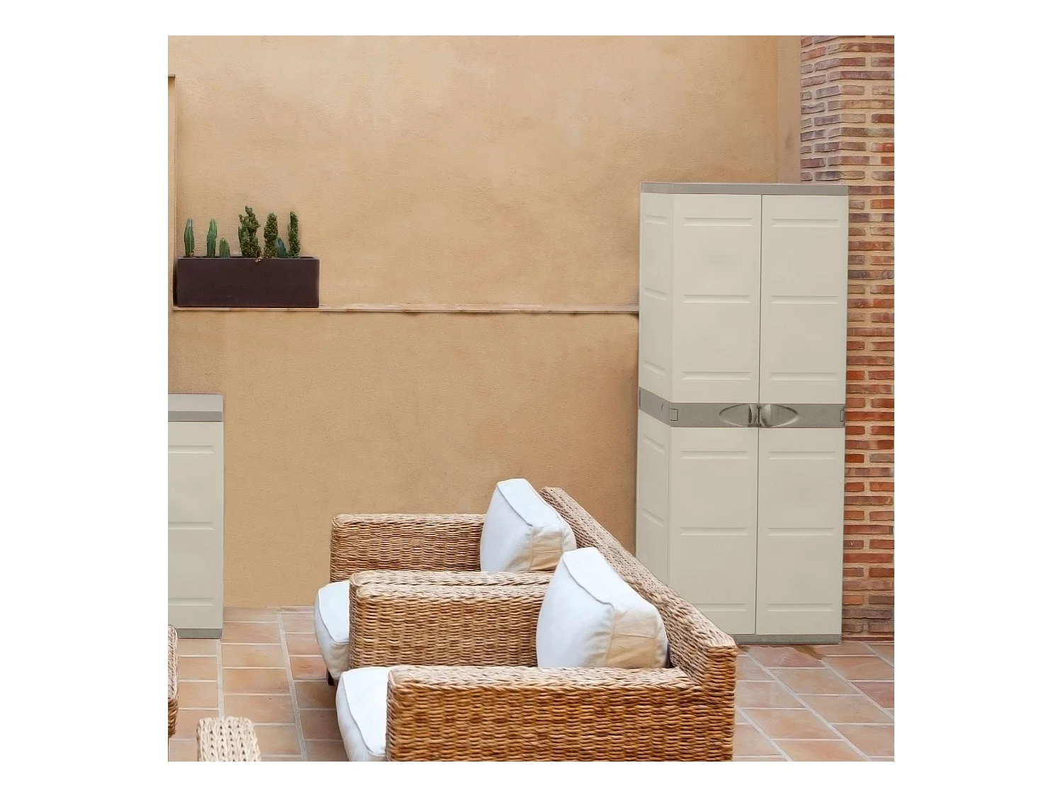 Hochschrank aus Kunstharz TITANIUM PLASTIKEN mit 2 Türen in Beige und Taupe 176x70x45cm