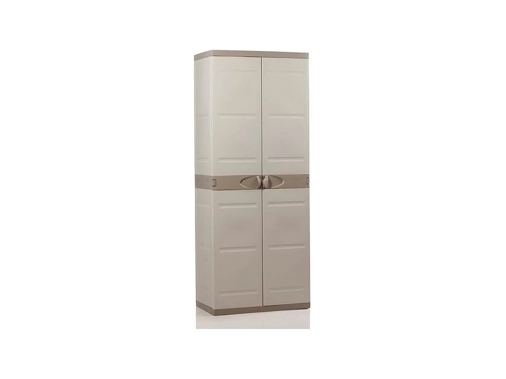 TITANIUM PLASTIKEN Armoire 2 portes avec etageres et penderie l70 x p44 x h176 cm Beige et Taupe Gamme TITANIUM Interieur/Exteri