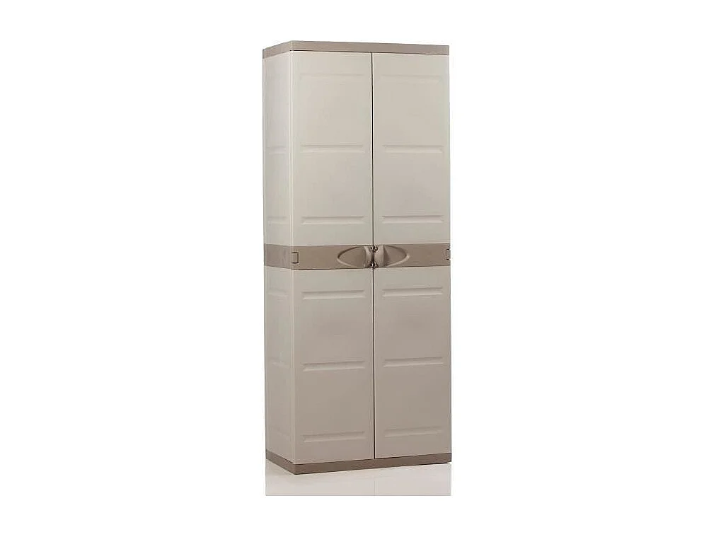 TITANIUM PLASTIKEN Armoire 2 portes avec etageres et penderie l70 x p44 x h176 cm Beige et Taupe Gamme TITANIUM Interieur/Exteri
