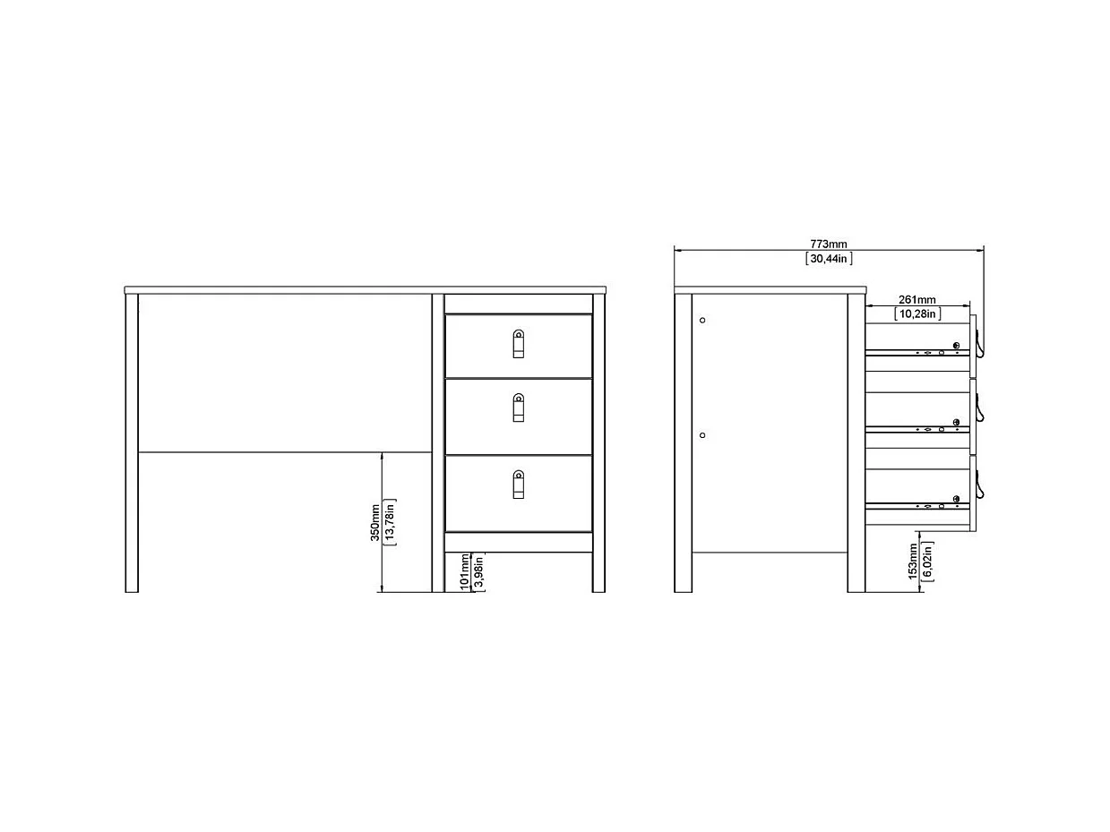 Bureau 3 tiroirs L120,4 cm - BARCELONE