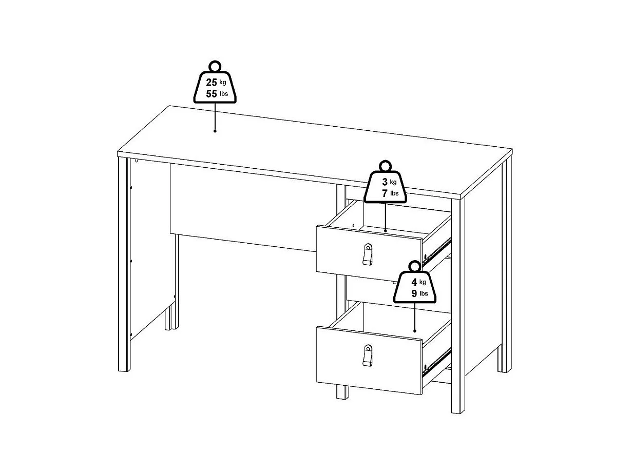 Bureau 3 tiroirs L120,4 cm - BARCELONE