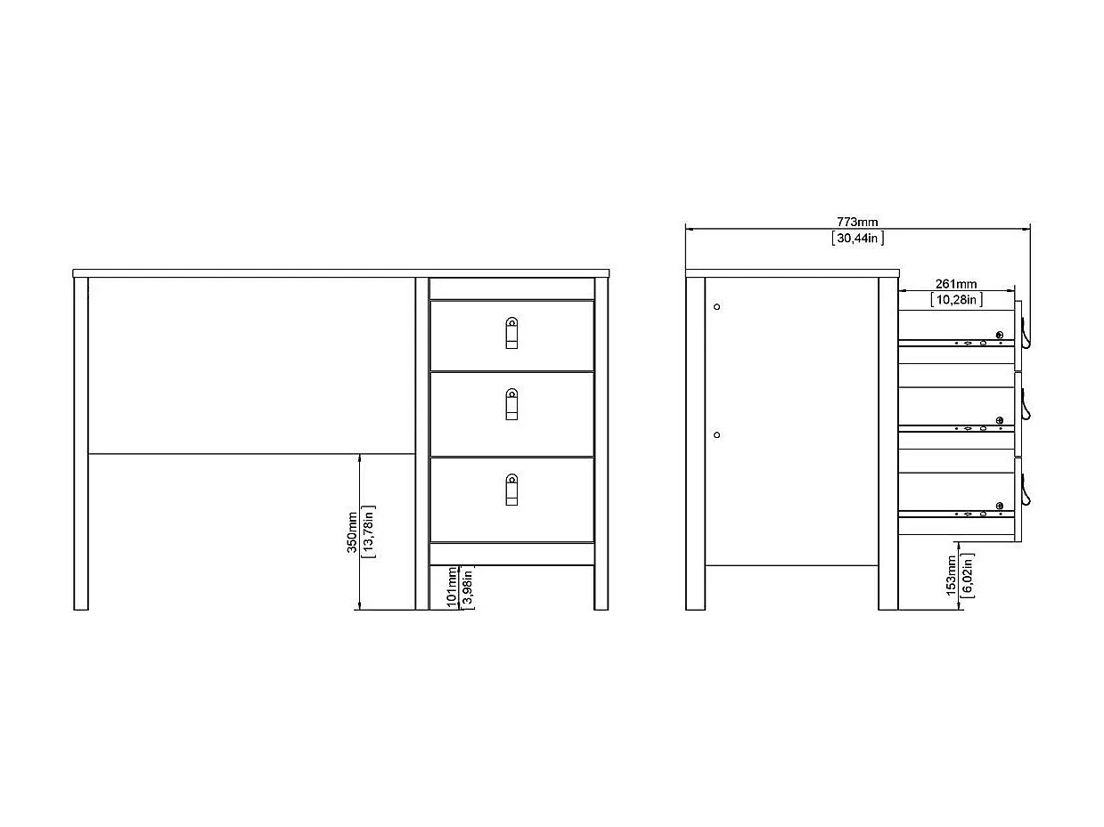 Bureau 3 tiroirs L120,4 cm - BARCELONE