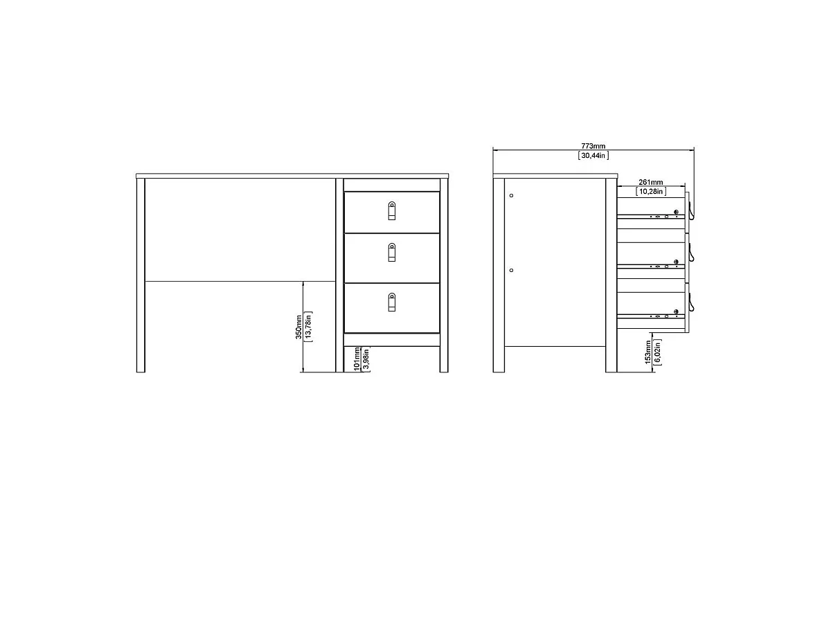 Bureau 3 tiroirs L120,4 cm - BARCELONE
