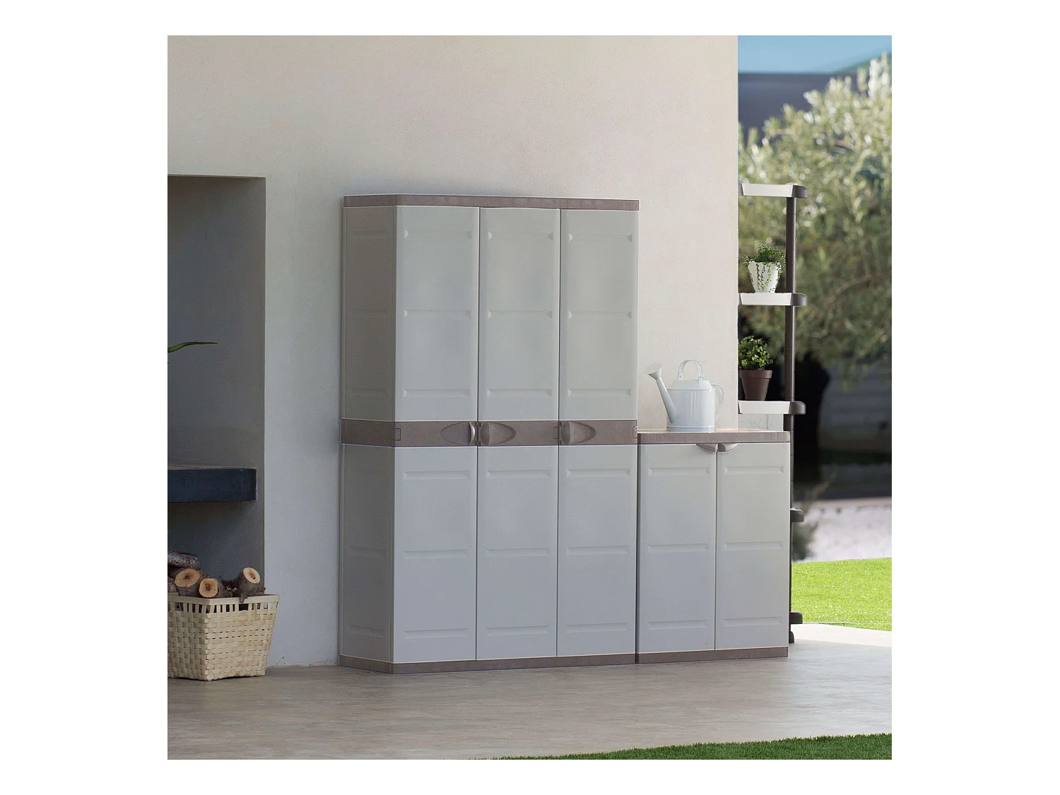 Armadio 3 ante Titanium Plastiken con ripiani e appendiabiti - Beige/Taupe l105 x p44 x h176 cm