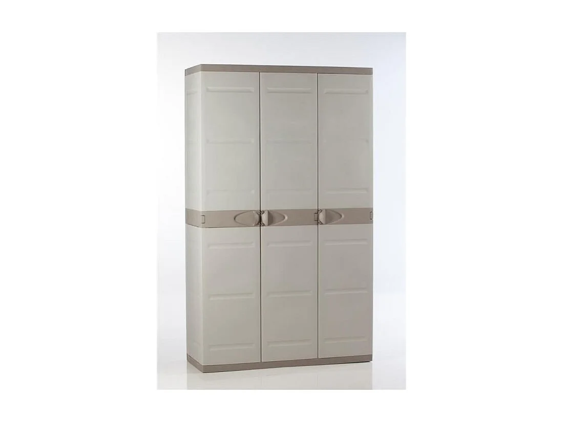 TITANIUM PLASTIKEN Armoire 3 portes avec etageres + penderie l105 x p44 x h176 cm Beige et Taupe Gamme TITANIUM  Interieur/Exter