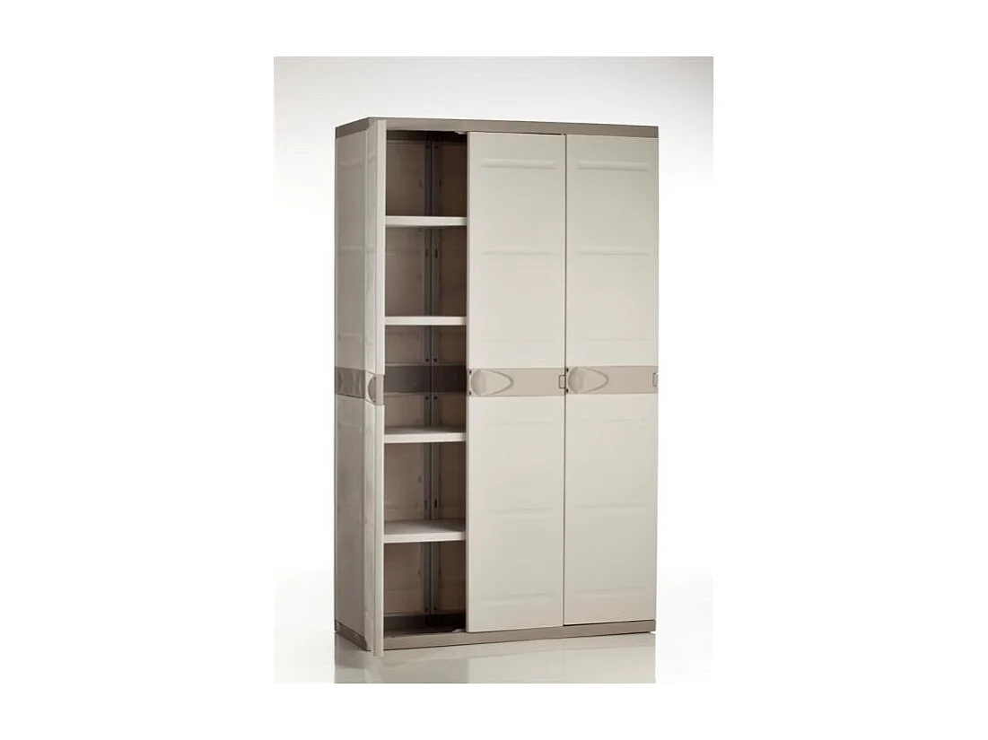 TITANIUM PLASTIKEN Armoire 3 portes avec etageres + penderie l105 x p44 x h176 cm Beige et Taupe Gamme TITANIUM  Interieur/Exter