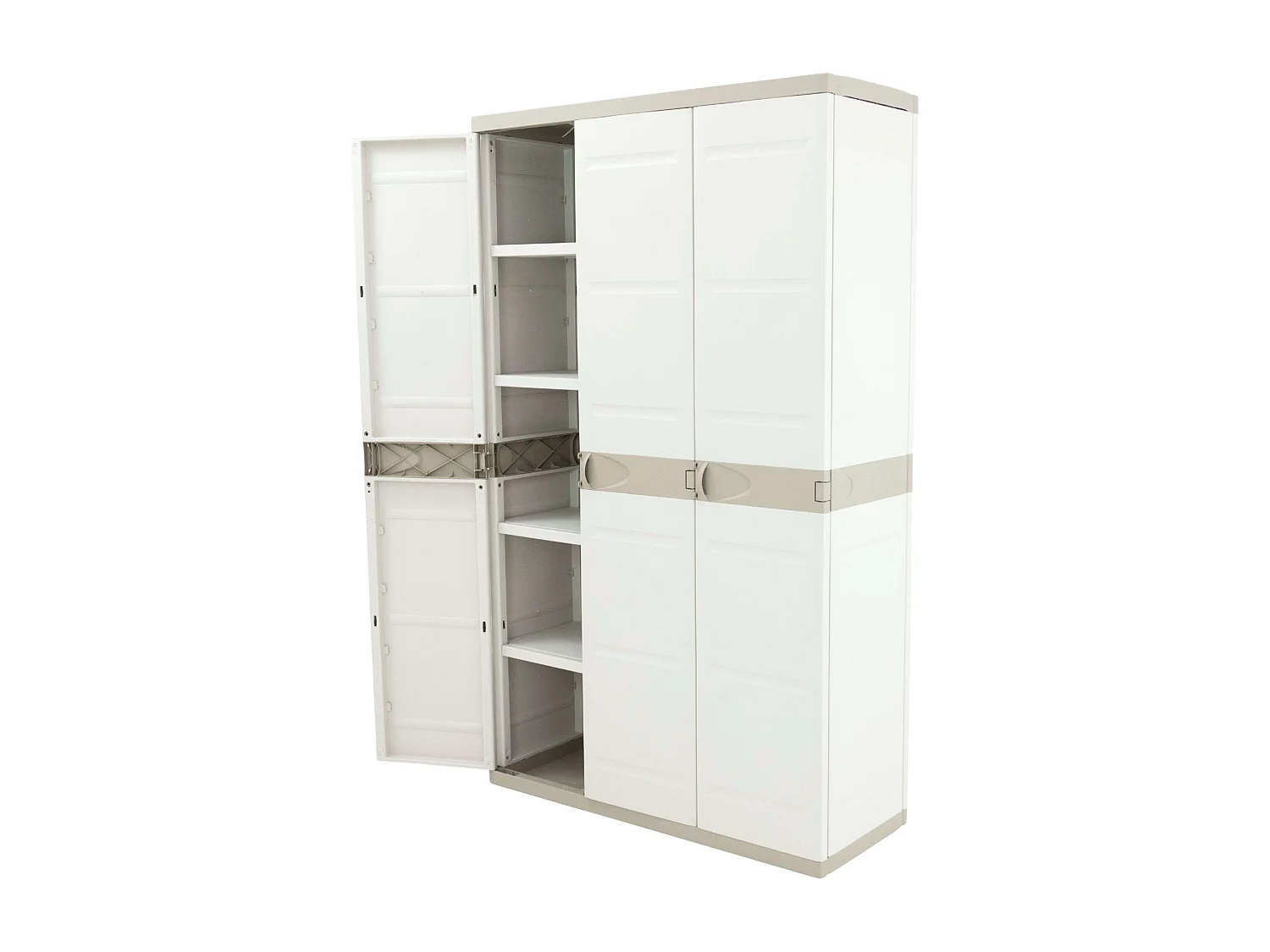 TITANIUM PLASTIKEN Armoire 3 portes avec etageres + penderie l105 x p44 x h176 cm Beige et Taupe Gamme TITANIUM  Interieur/Exter