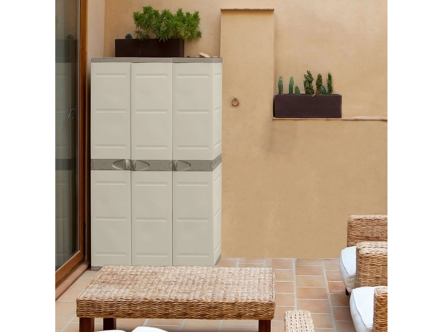 Guarda-roupa 3 portas Titanium Plastiken com prateleiras e cabideiro - Bege/Taupe l105 x p44 x a176 cm