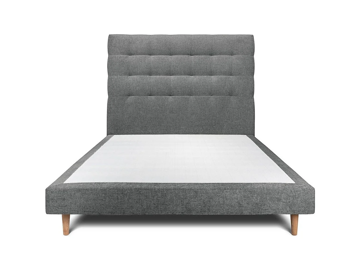 Lit 140x190cm avec tête de lit capitonnée tissu et sommier tapissier gris anthracite - Hauteur totale : 29cm