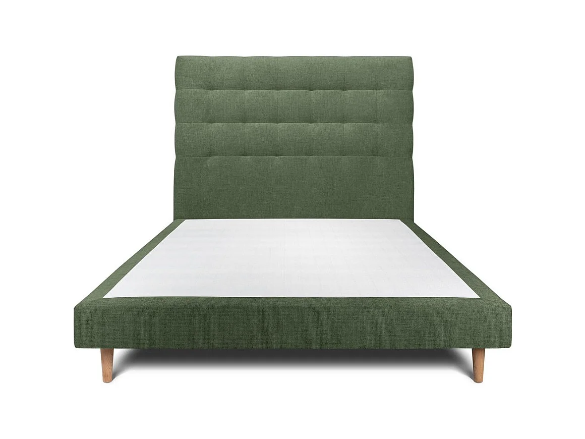 Lit 140x190cm avec tête de lit capitonnée tissu et sommier tapissier vert - Hauteur totale : 29cm