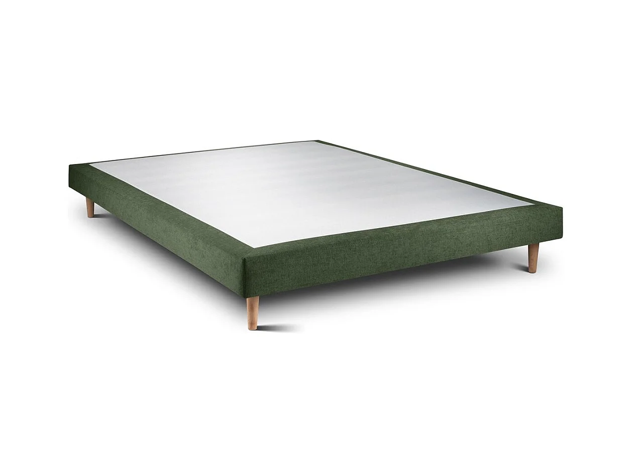 Lit 140x190cm avec tête de lit capitonnée tissu et sommier tapissier vert - Hauteur totale : 29cm