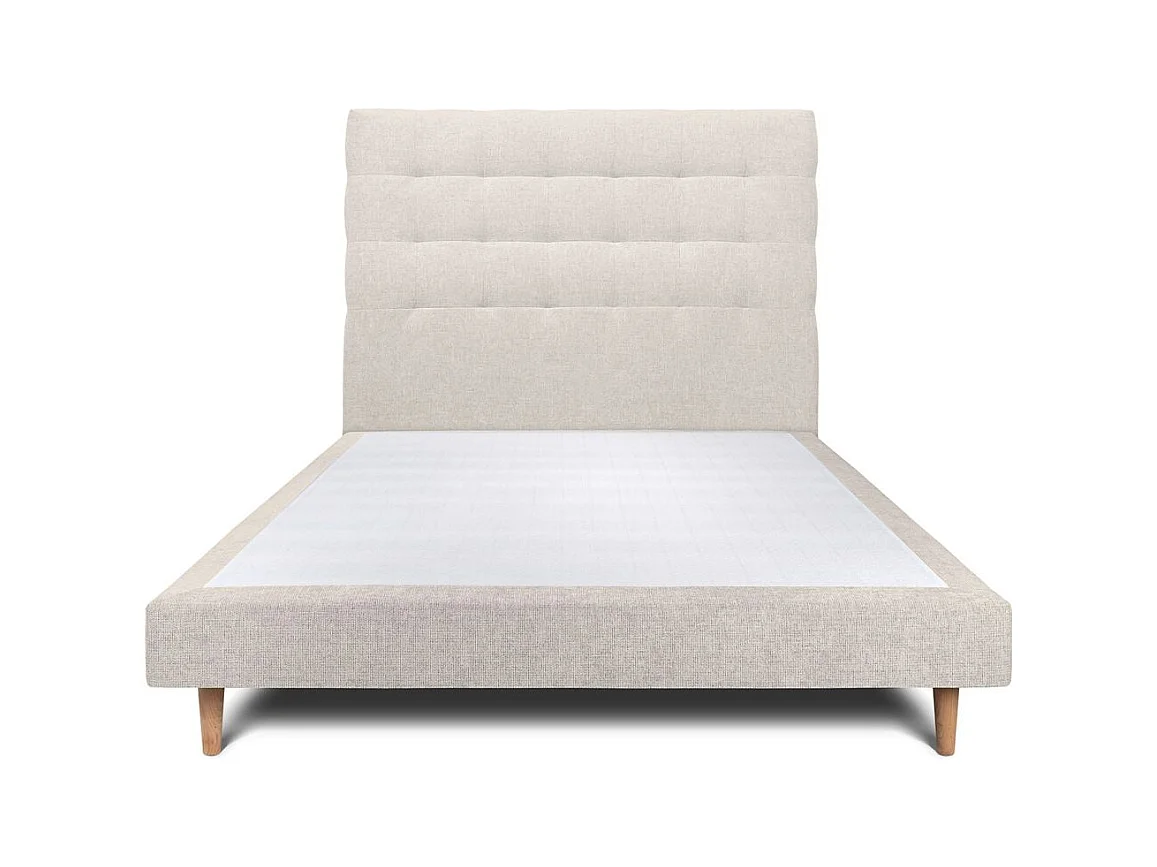 Lit 140x190cm avec tête de lit capitonnée tissu et sommier tapissier Beige clair - Hauteur totale : 29cm